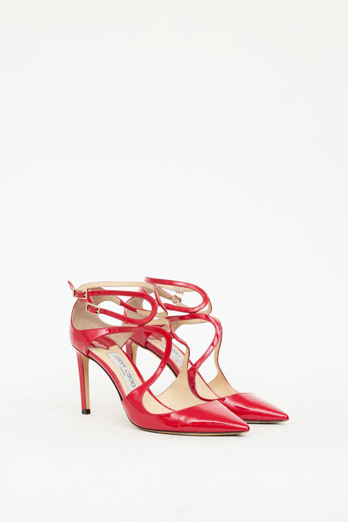 Jimmy Choo Red Patent Leather Lancer Cage Pump