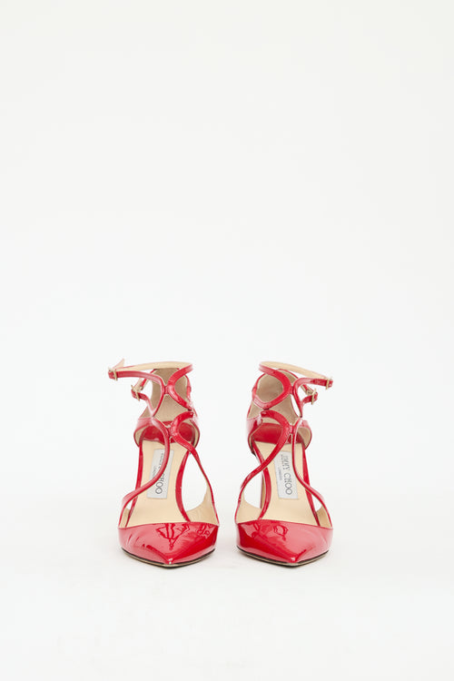 Jimmy Choo Red Patent Leather Lancer Cage Pump