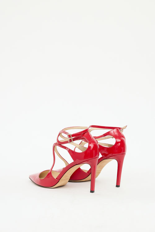 Jimmy Choo Red Patent Leather Lancer Cage Pump