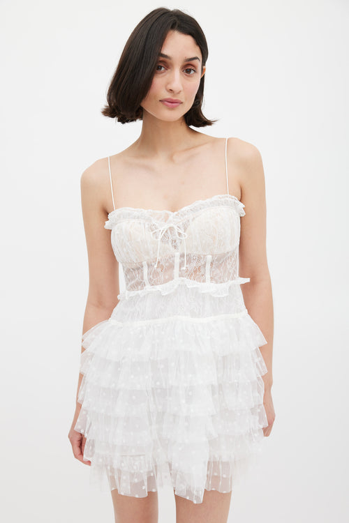 For Love 
Lemons White Lace Ruffled Jules Mini Dress