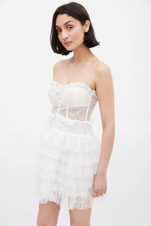 For Love 
Lemons White Lace Ruffled Jules Mini Dress