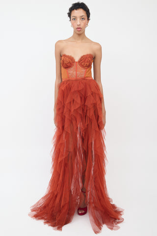 For Love 
Lemons Orange Bustier Tiered Gown