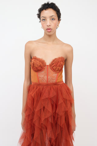 For Love 
Lemons Orange Bustier Tiered Gown