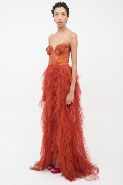 For Love 
Lemons Orange Bustier Tiered Gown