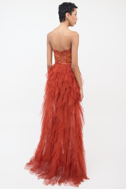 For Love 
Lemons Orange Bustier Tiered Gown