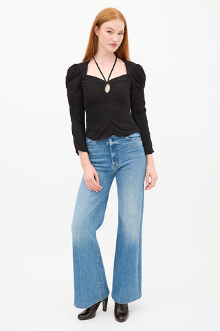 Frame Black Plissé Crepe Cutout Top