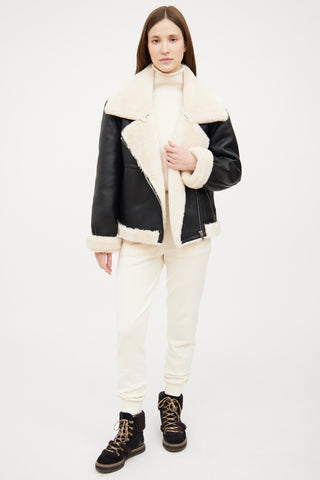 Frame Black Faux Leather Shearling Moto Jacket