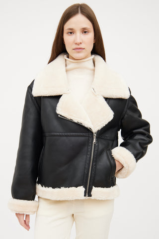 Frame Black Faux Leather Shearling Moto Jacket