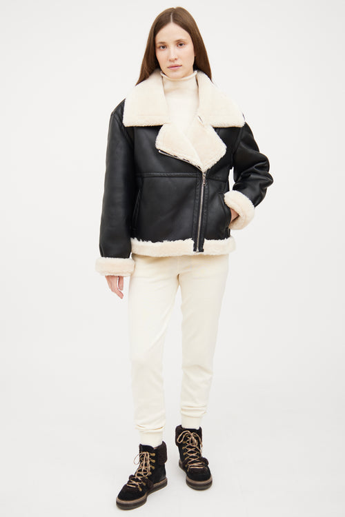 Frame Black Faux Leather Shearling Moto Jacket