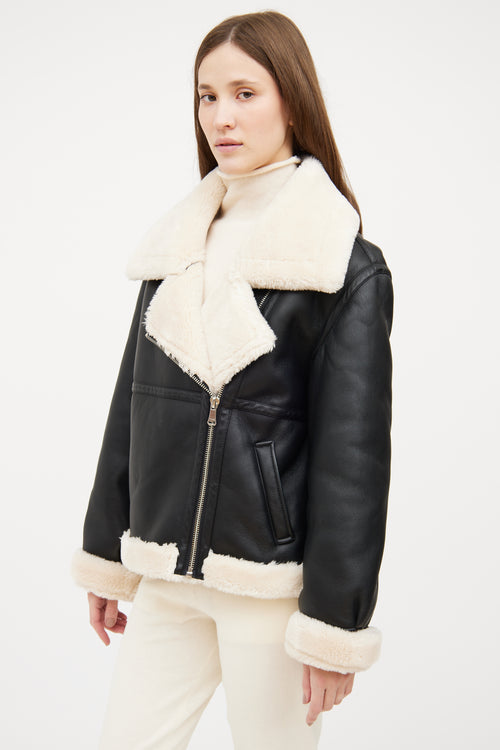 Frame Black Faux Leather Shearling Moto Jacket