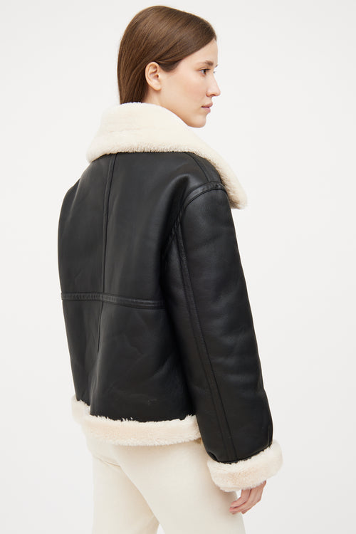 Frame Black Faux Leather Shearling Moto Jacket