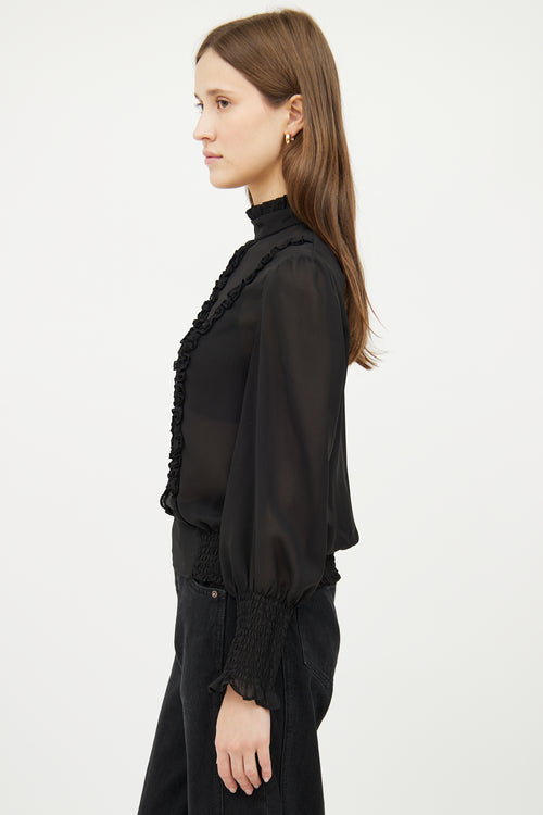 Frame Black Ruched High Neck Top