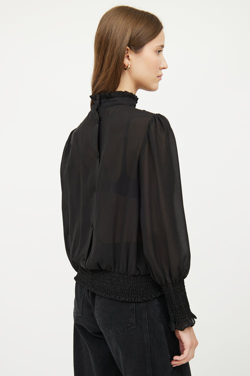 Frame Black Ruched High Neck Top