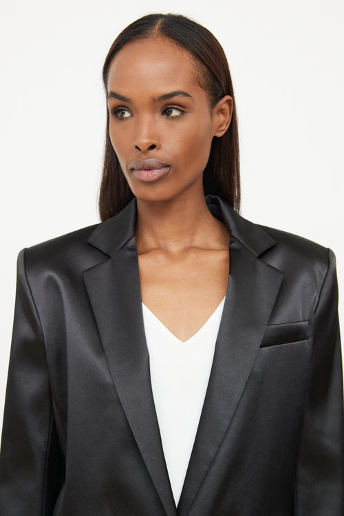 Frame Black Satin Button Blazer