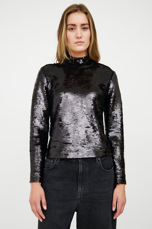 Frame Black Sequin Mock Neck Top