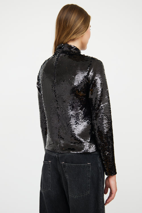 Frame Black Sequin Mock Neck Top