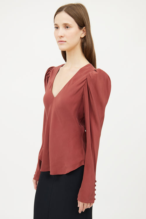 Frame Brown Puff Sleeve Blouse