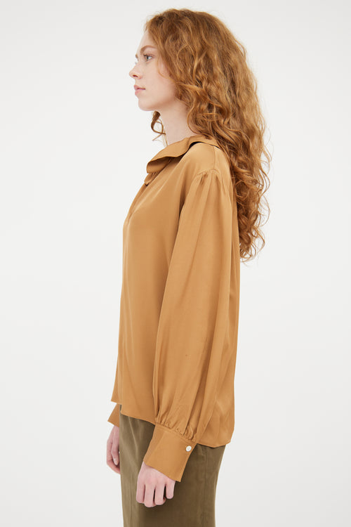 Frame Brown Silk Ruffled Top