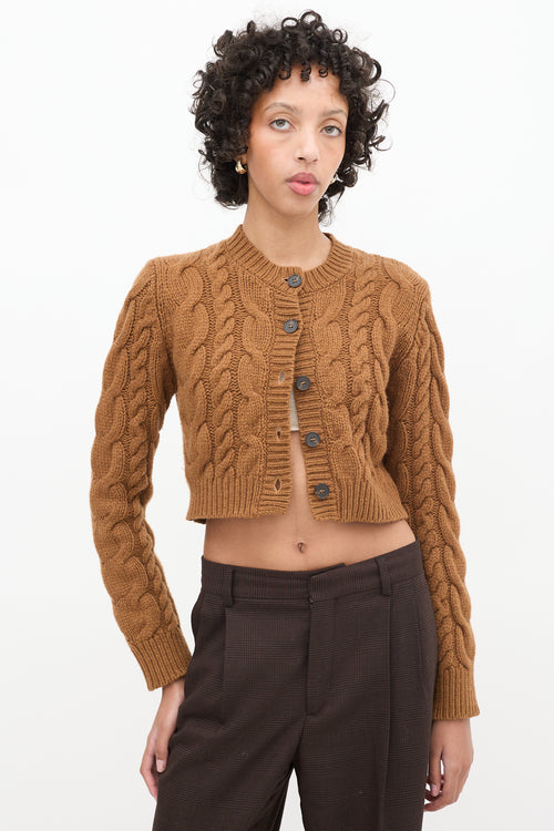 Frame Brown Wool Cable Knit Cropped Cardigan