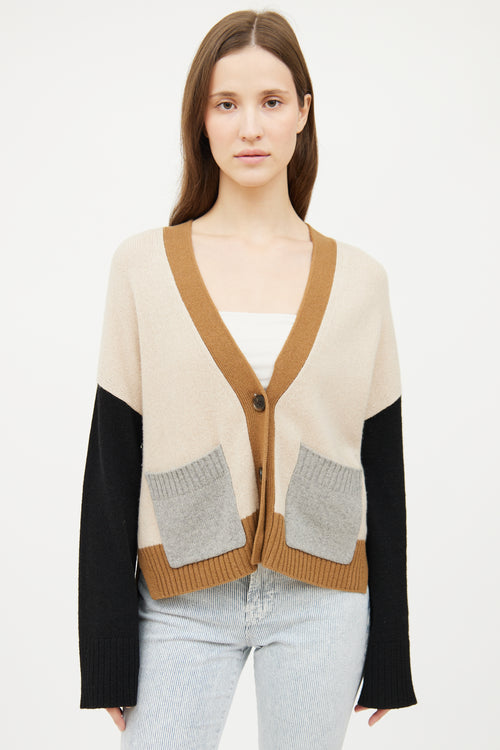 Frame Beige Black Multi Cashmere Knit Cardigan