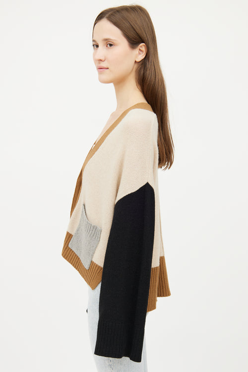 Frame Beige Black Multi Cashmere Knit Cardigan