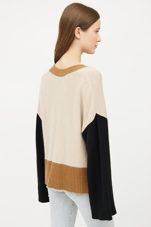 Frame Beige Black Multi Cashmere Knit Cardigan