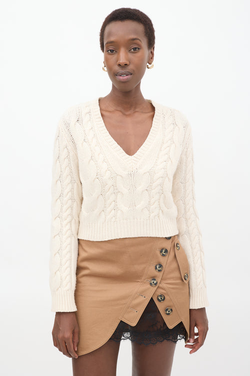 Frame Cream Wool Cable Knit Cropped Sweater