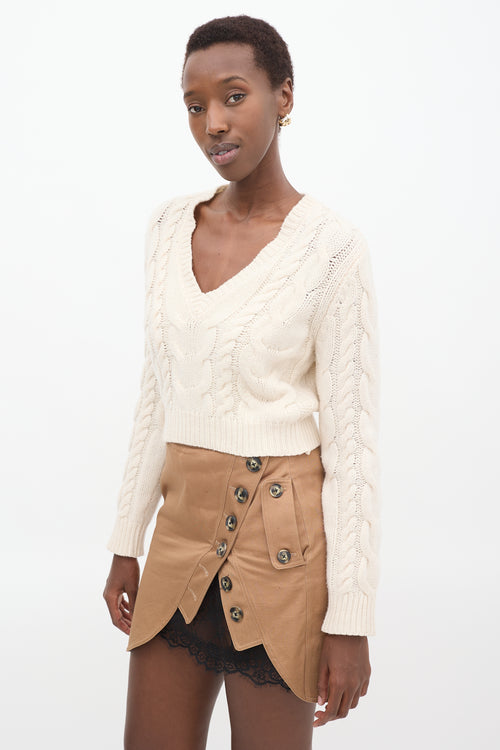 Frame Cream Wool Cable Knit Cropped Sweater