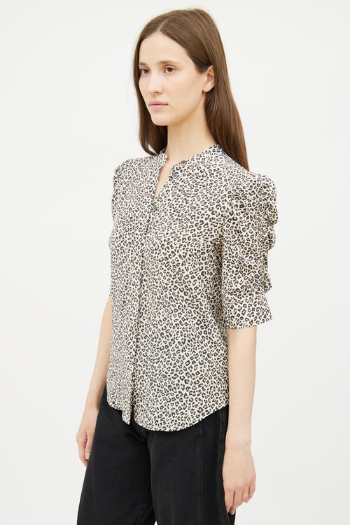 Frame Print Button Short Sleeve Top