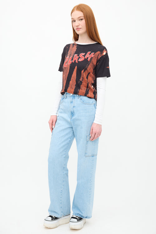 Frame Light Wash Wide Leg Cargo Jeans