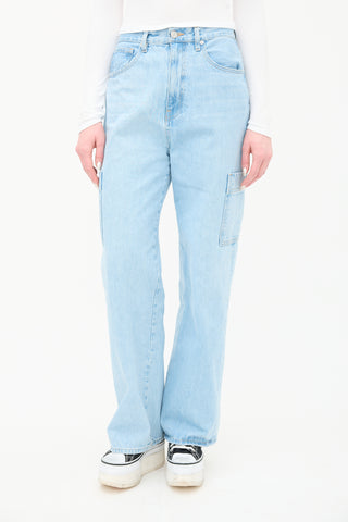 Frame Light Wash Wide Leg Cargo Jeans