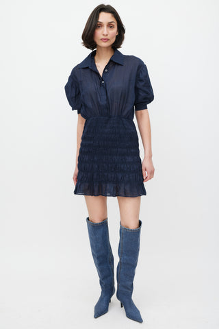 Frame Navy Smocked Shirt Dress