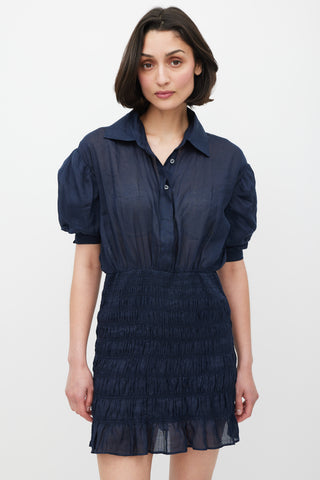 Frame Navy Smocked Shirt Dress