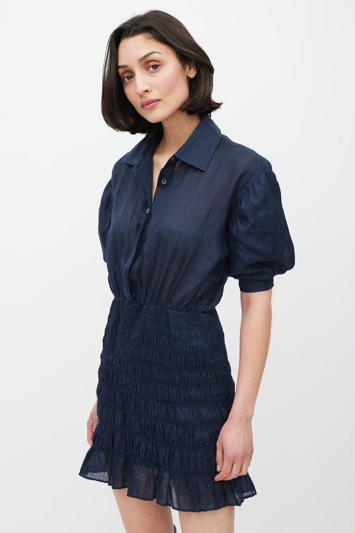 Frame Navy Smocked Shirt Dress