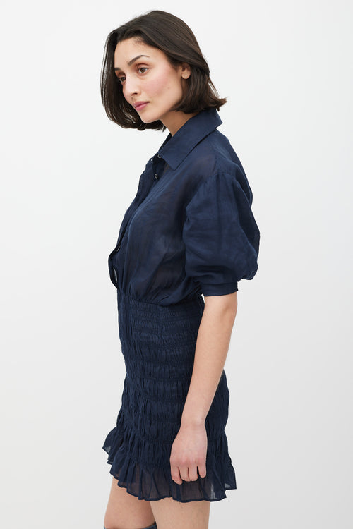 Frame Navy Smocked Shirt Dress