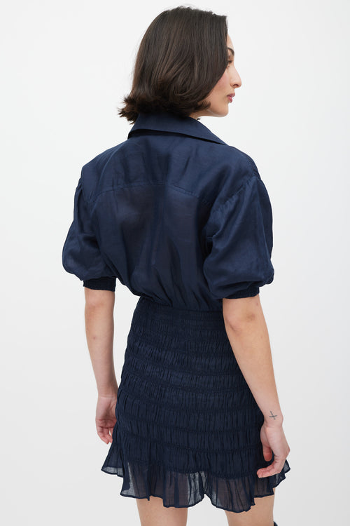 Frame Navy Smocked Shirt Dress