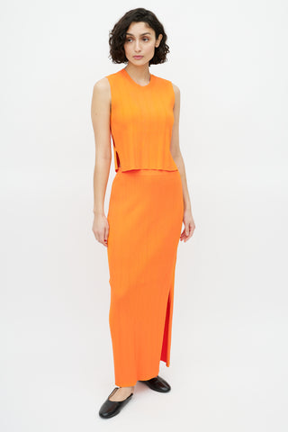 Frame Bright Orange Ribbed Knit Tank 
Skirt Set