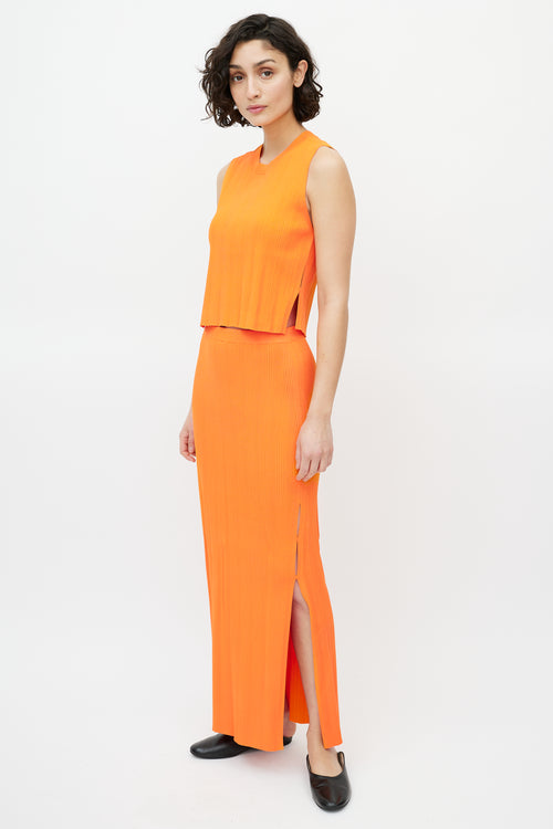 Frame Bright Orange Ribbed Knit Tank 
Skirt Set