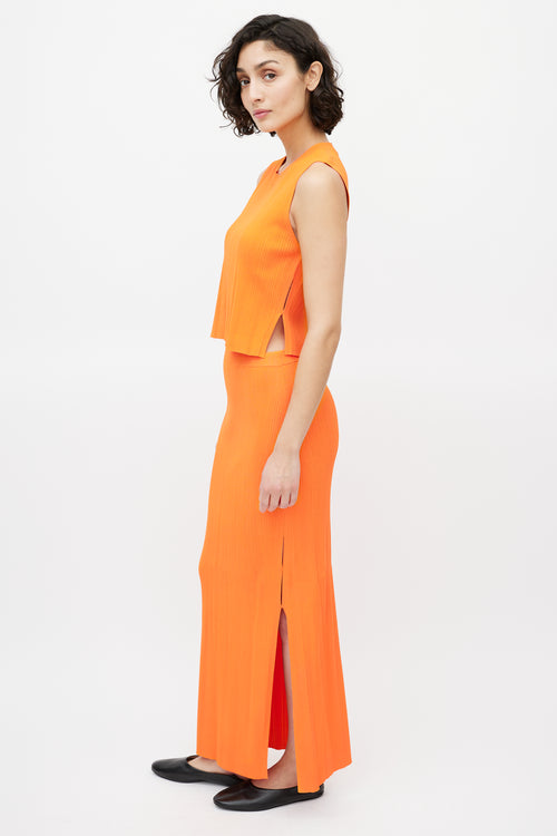 Frame Bright Orange Ribbed Knit Tank 
Skirt Set