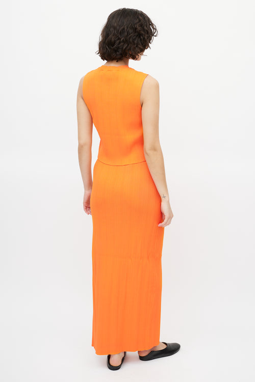 Frame Bright Orange Ribbed Knit Tank 
Skirt Set