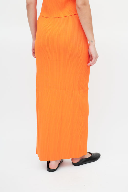 Frame Bright Orange Ribbed Knit Tank 
Skirt Set