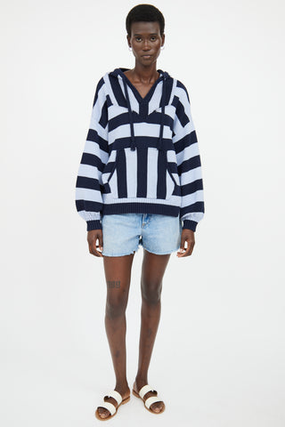 Frame Blue Stripe Knit Hooded Top