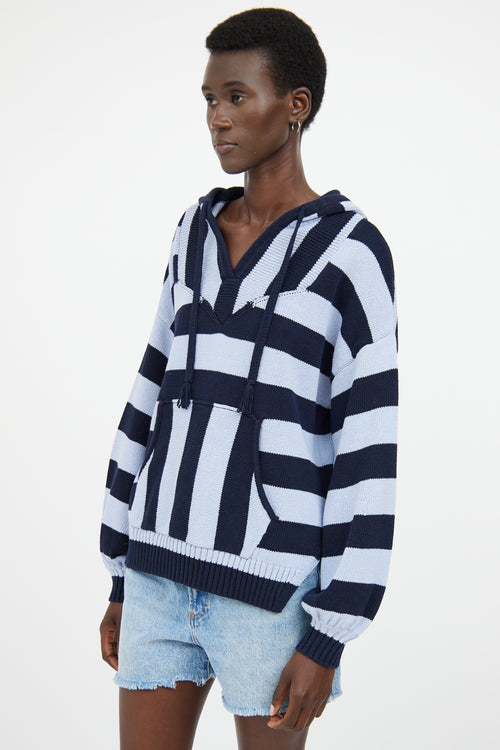 Frame Blue Stripe Knit Hooded Top