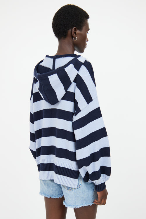 Frame Blue Stripe Knit Hooded Top