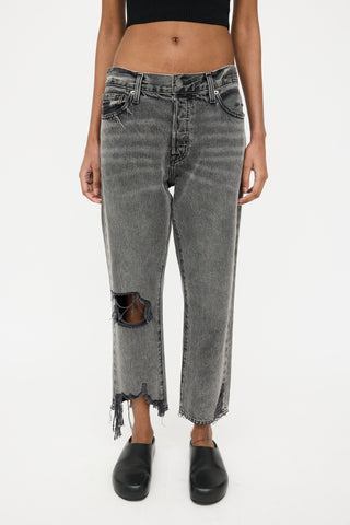 Frame Dark Grey Le Slouch Crop Distressed Jeans