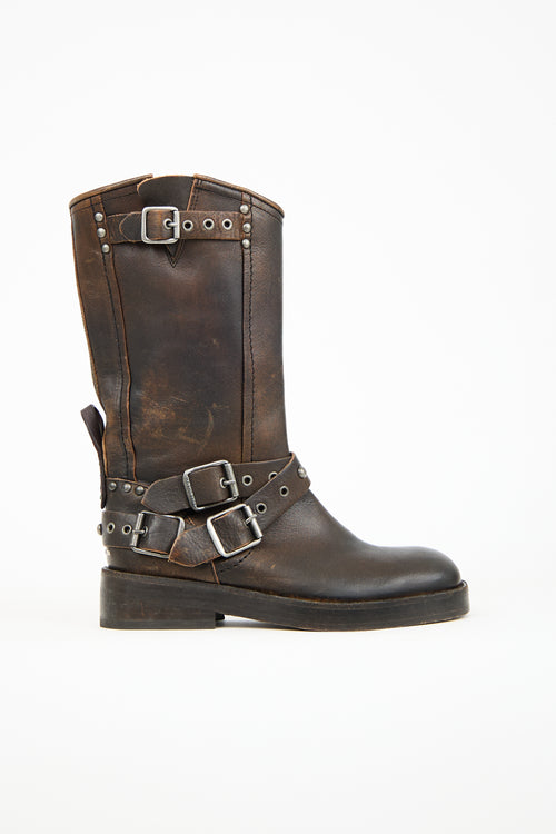 Free People Brown Leather Janey Engineer Boot