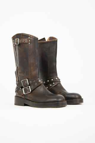 Free People Brown Leather Janey Engineer Boot