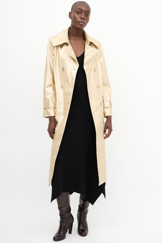 Freed Gold Metallic Faux Leather Belted Trench Coat