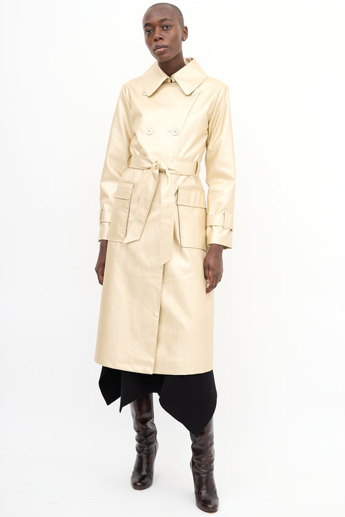 Freed Gold Metallic Faux Leather Belted Trench Coat