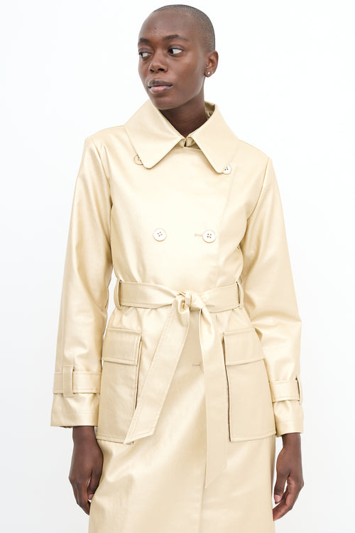 Freed Gold Metallic Faux Leather Belted Trench Coat